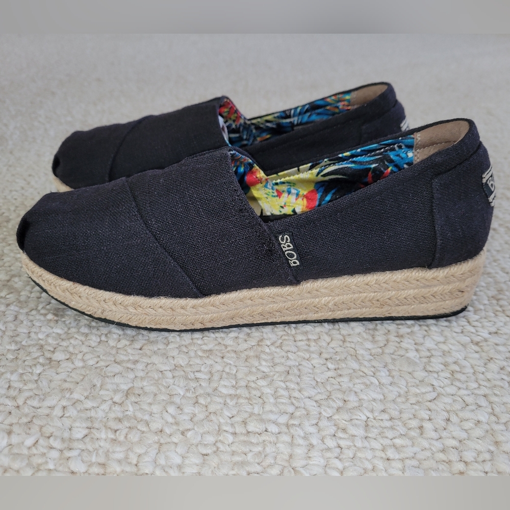 Bobs from Sketchers High Jinx Espradrille Wedge Slip On Womens size 9.5 Black.